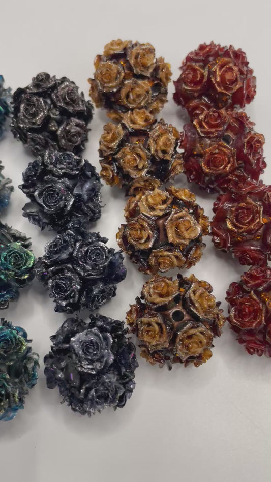 diy soft metallic glitter  rose flower bead ornaments with rhinestone colored Christmas vibe ,colored ,random mix