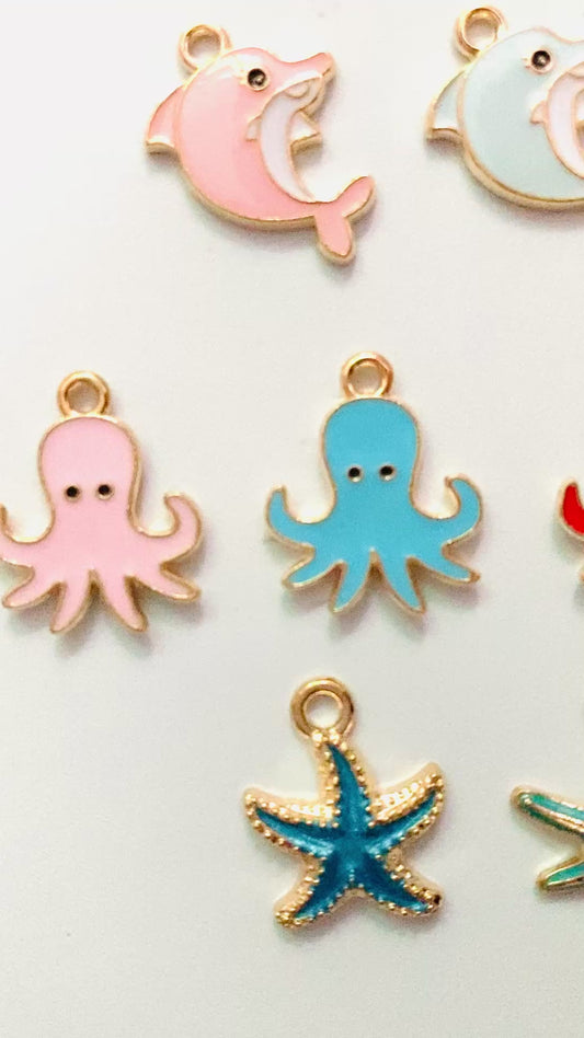 charm Ocean Series Metal alloy diy Pendant Earrings Starfish Dolphin Octopus