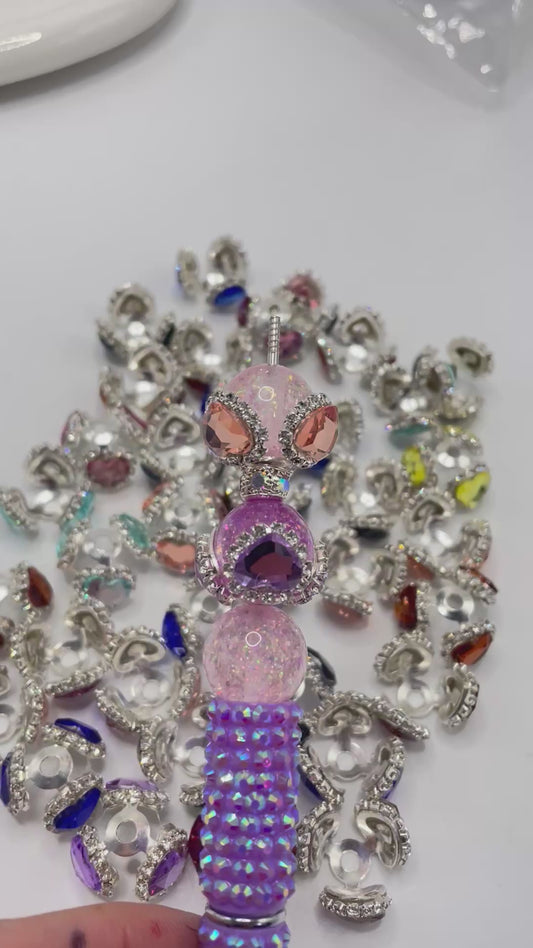 beaded beadable fancy bead cap spacer colored crystal rhinestone metallic bead cap random mix