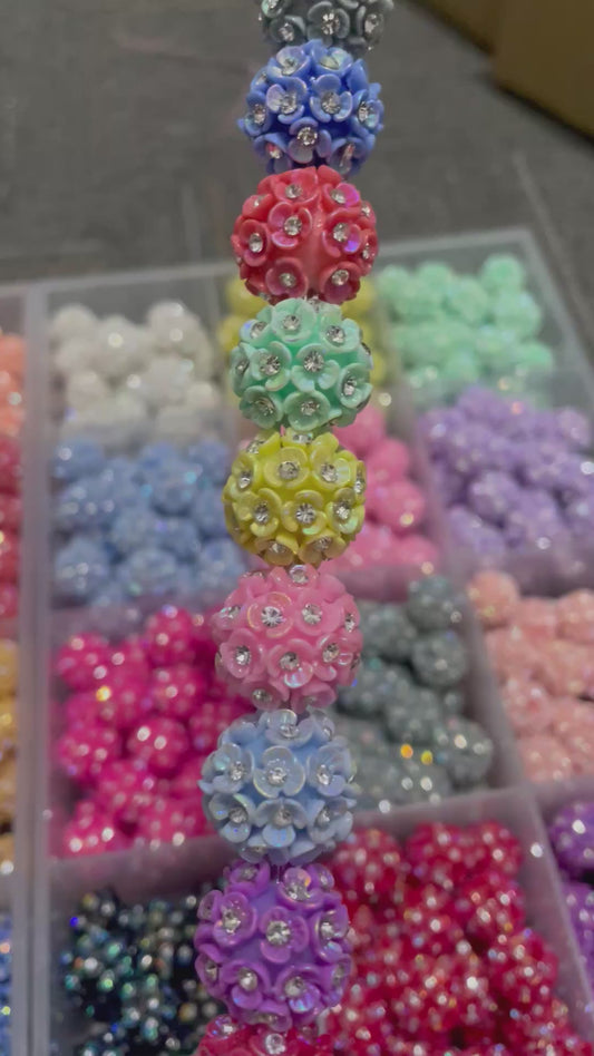 Beaded beadable fancy Beads Three leaf colored flower beads with Rhinestonein the middle acrylic Beads,Random Mix