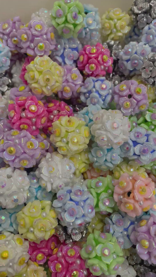 3 leaves flower beads three pastel flowers with rhinestones clay flower beads