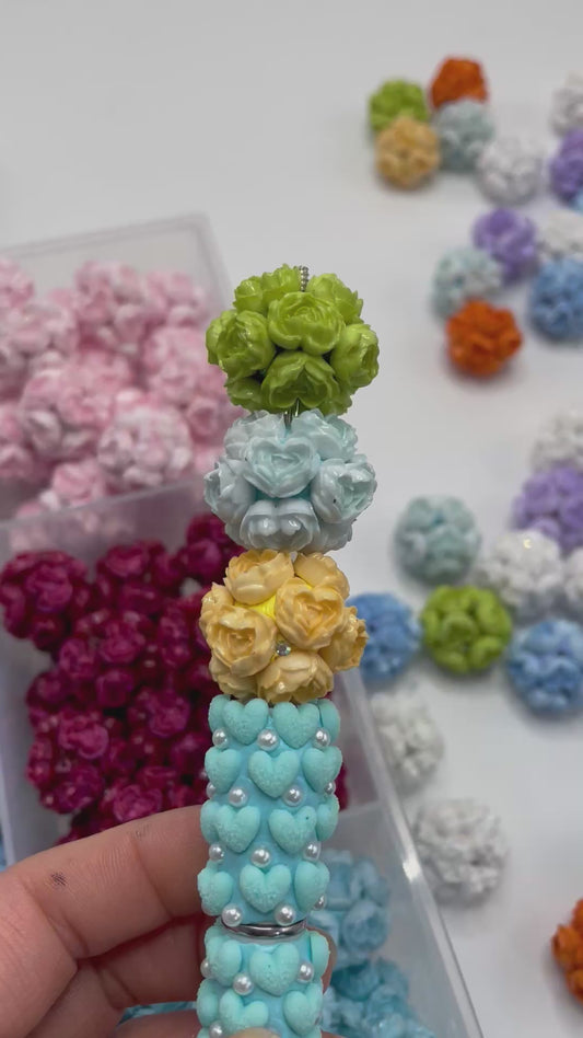 beaded beadable heart shaped rose flower beads ,colored ,random mix