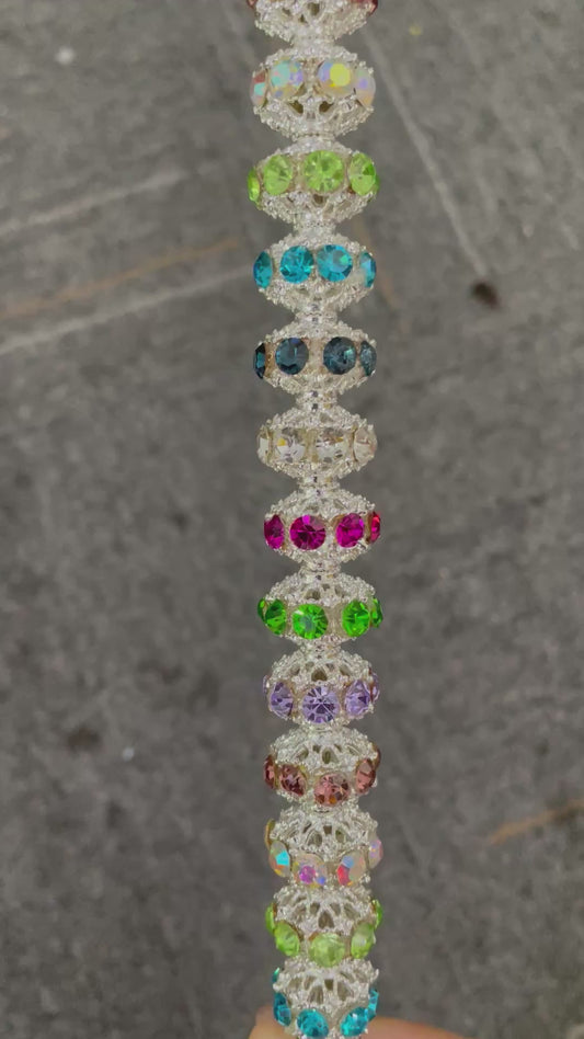 DIY beaded beadable fancy metal metallic beads ornaments with colored rhinestones Fancy Beads 18mm