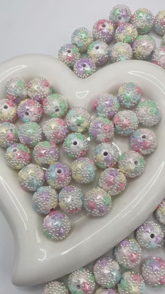 DIY fancy acrylic star bead ornaments with pearl ,random mix ,beaded ,beadable star bead