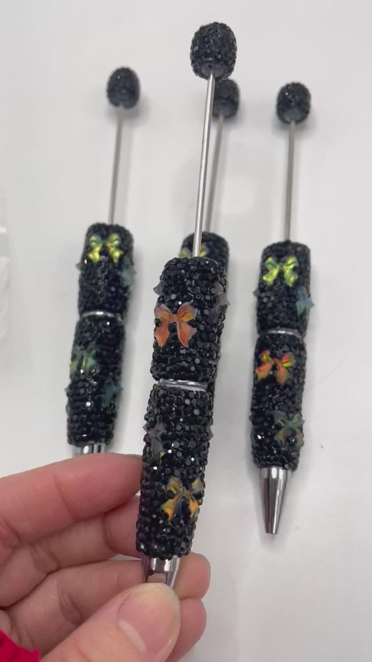 DIY fancy clay base rhinestone pen ornament with ombre color bow ,bow pen ,rhinestone bow pen