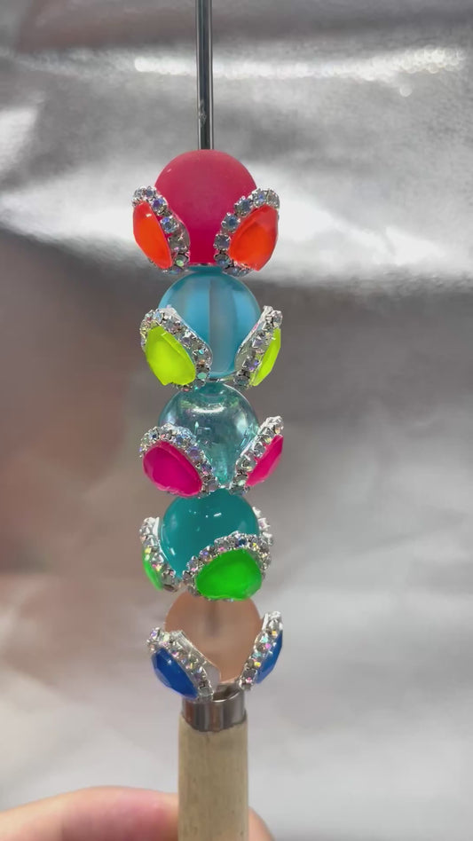 beaded beadable fancy bead cap spacer colored crystal rhinestone metallic bead cap Neon random mix