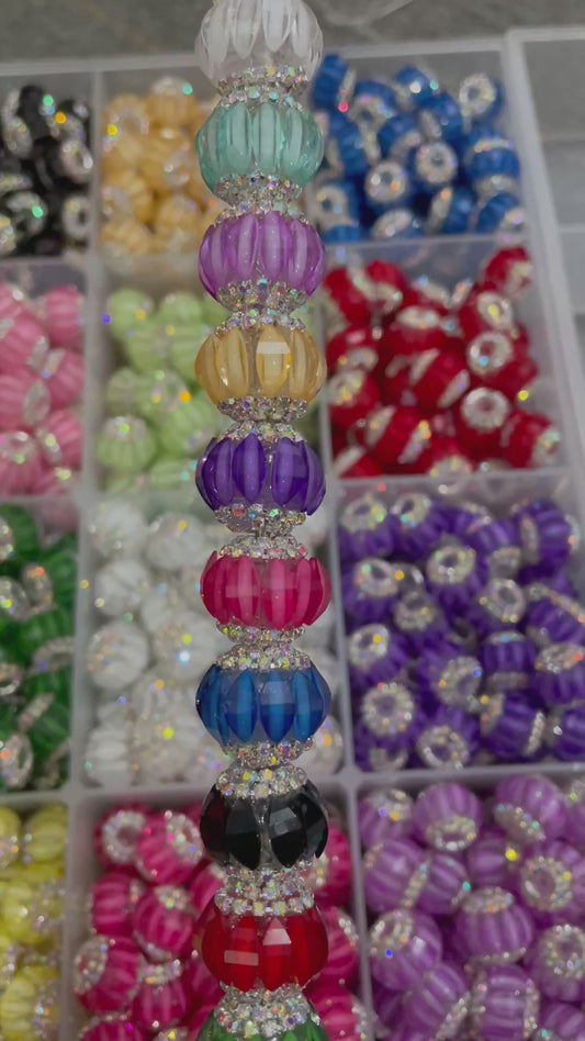 Fancy Lantern Bead Multicolor Color Clear Lantern Acrylic Beads With silver color rhinestone Chain,Random Mix,18mm Fancy-13