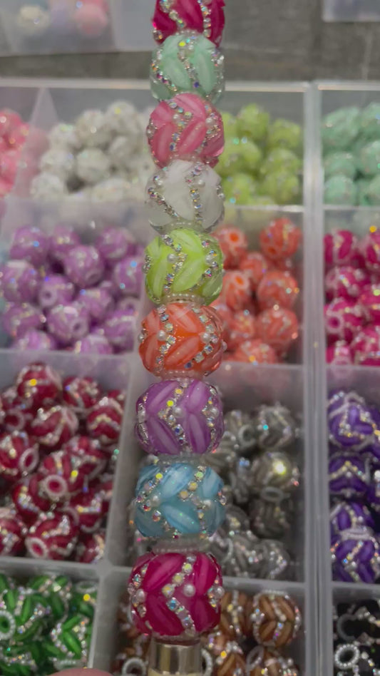 Beaded beadable fancy beads lantern beads with rhinestone chain and pearl fancy bead,colored ,random mix