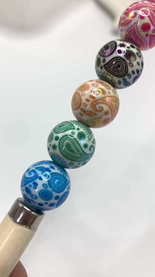 Acrylic beads Cashew flower pattern Acrylic painted beads 16mm