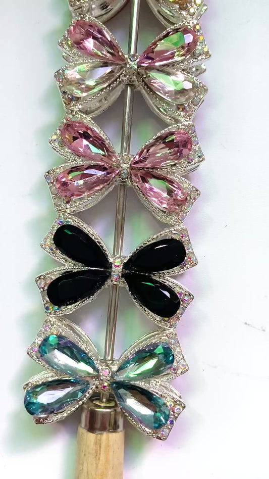 Metal beads bow Metal water-drop style bow beads Bows made of pearls and rhinestones Random Mix 37mm