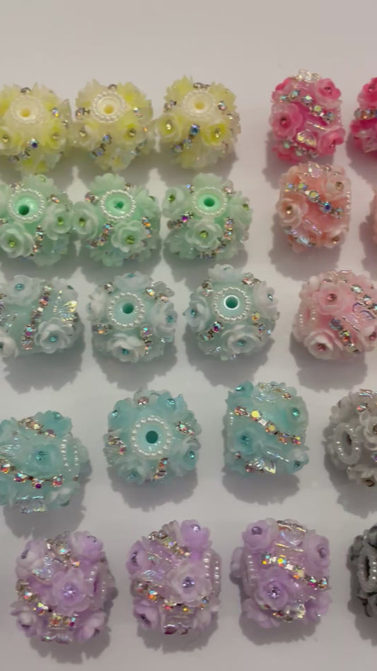 beaded beadable fancy flower ornaments with butterfly and rhinestone chain ,colored ,random mix