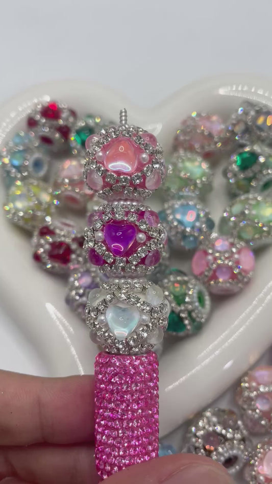 Mixed color rhinestone European charm beads large hole spacer beads