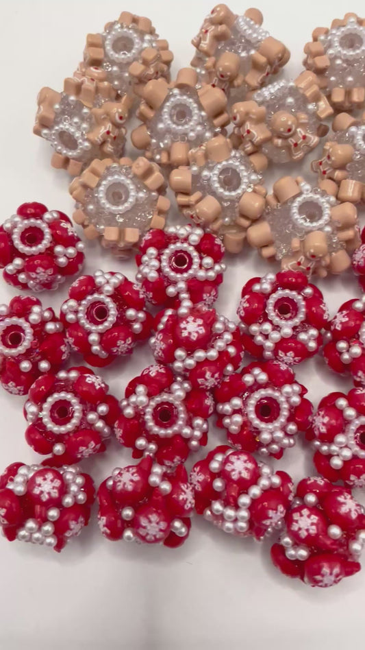 diy beaded beadable Christmas beads with pearl red brown