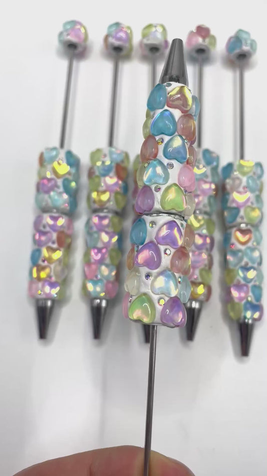 DIY PENS BEADED BEADABLE FANCY PENS WITH MOCA COLOR HEART SHAPE STONE ,COLORED