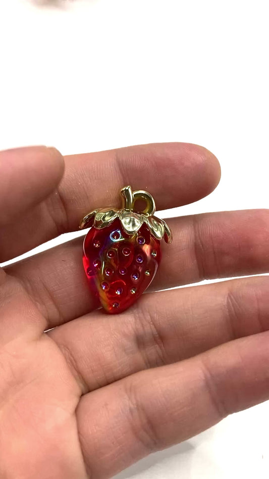 Acrylic strawberry beads Metal leaves Translucent and solid-color UV strawberry DIY decorative item Random Mix 23mm