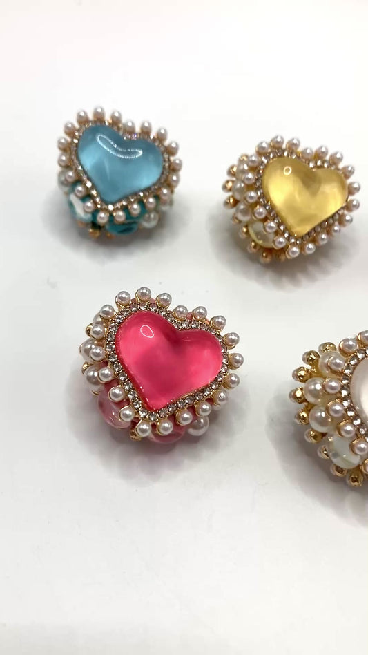 Fancy Beads Metal heart Clay beads Pearl Translucent and colorful hearts 28mm Random Mix