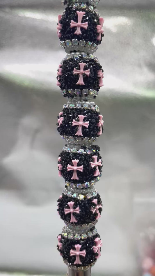 Fancy Beads Pink cross Chain Pearl gasket Halloween Series 17mm