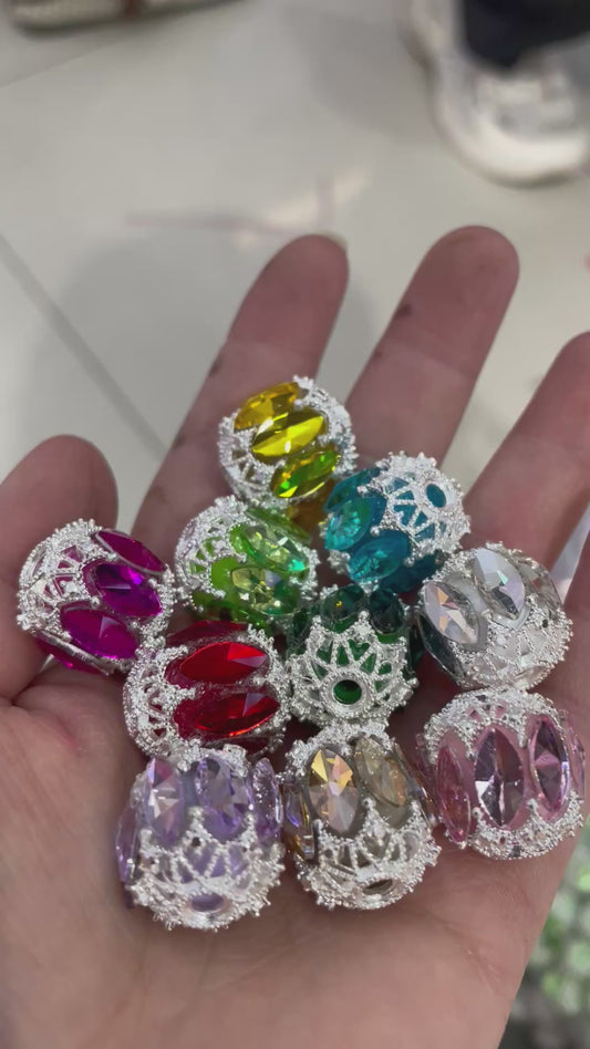 Beaded beadable fancy mirror beads ornaments with bead cap ,random mix