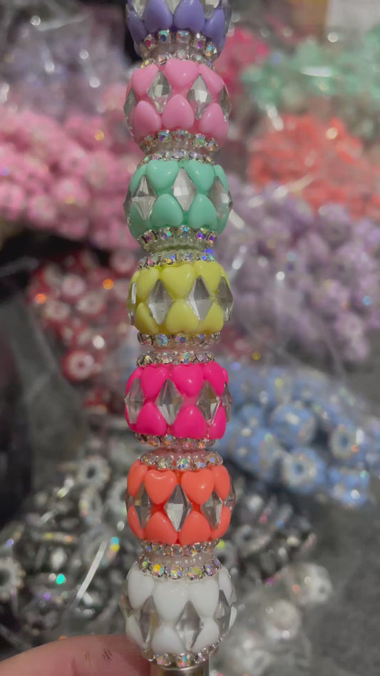 fancy bead craft with chain and pearl and heart shape acrylic,rhombic shape stone ,colored ,random mix 18mm
