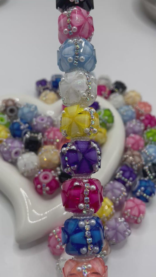 DIY fancy beads beaded beadable beads heart beads lantern beads four leaves heart ornament with pearl and rhinestone chain ,color ,random mix