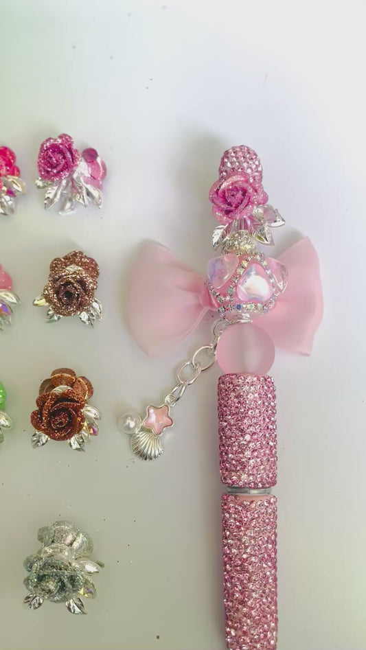 alloy metallic fancy rose flower with the glitter on petal fancy beads ,colored Random Mix