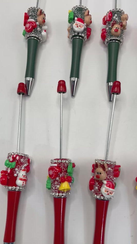 diy beaded beadable pens for Christmas ornaments with candy cane tree bell