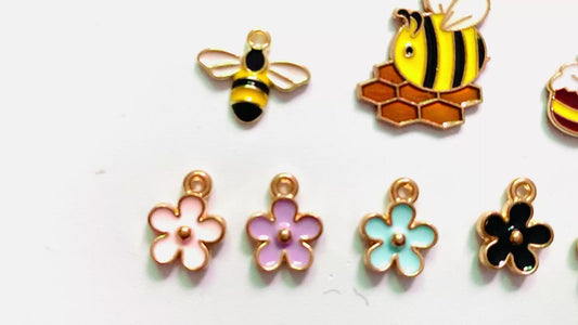 charm Pendant Metal alloy pendant Flower Bees Honey