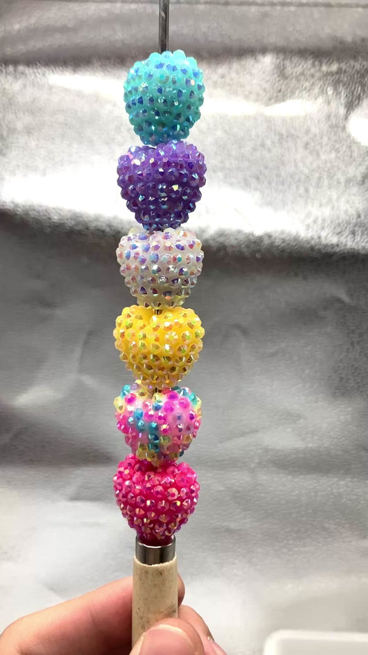 Beaded beadable Acrylic rhinestone pen Multi-colored Rhinestones Heart Beads,Random Mix 23mm