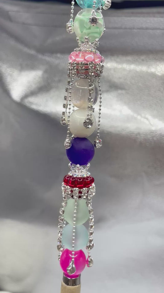 fancy bead ornaments with crown and buble dot and rhinestone chain dangling  random mix color 19mm