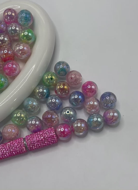 Rose inlaid acrylic round beads for bracelet necklace 16mm