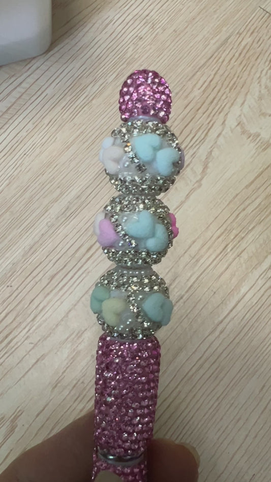 colorful heart bead fuzzy heart bead with silver chain fancy bead no B