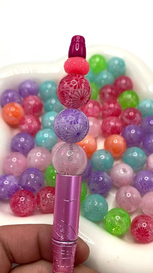 Acrylic beads Patterned beads Sunflower pattern Transparent colored pattern acrylic beads 16mm (#10)