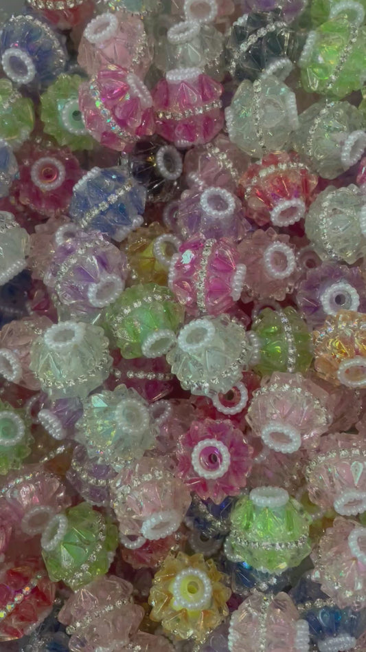 beaded beadable fancy beads Colored translucent heart acrylic beads Sheet material and pearl gasket Random Mix