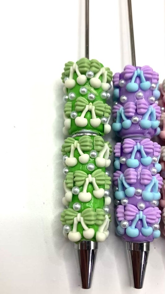 DIY Bead Pen Clay pen Cherries pottery clay bead pen Bell Beaded Pen Random Mix