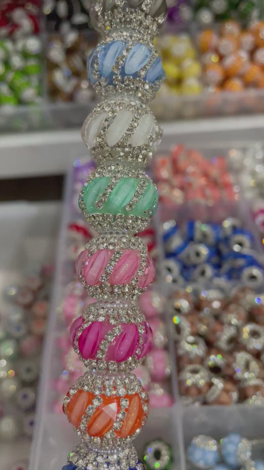Beaded beadable twill style fancy lantern beads ornaments with pearl and silver color rhinestone chain ,random mix