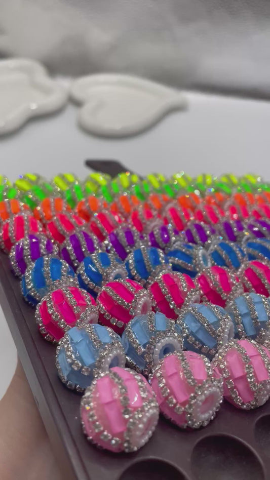 beaded beadable fancy Neon color beads mirror beads with silver rhinestone chain,random mix