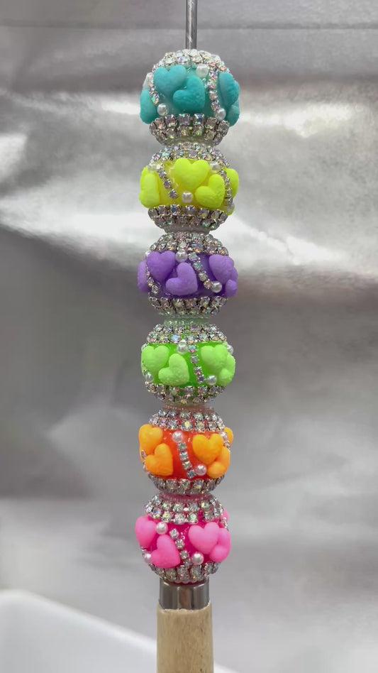 neon bead heart bead with silver rhinestone fancy Beads