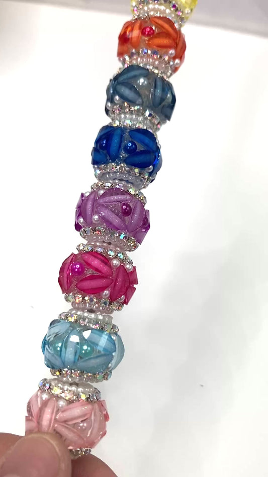Beaded beadable fancy lantern beads ornaments with pearl and rhinestone chain ,Random Mix