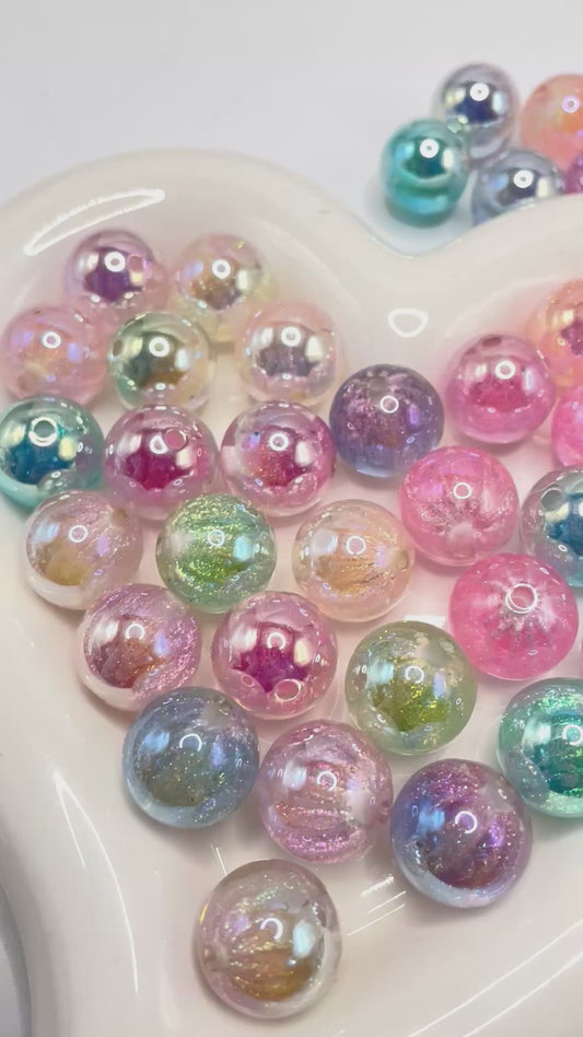 beaded beadable acrylic UV glitter galaxy beads ,random mix colors