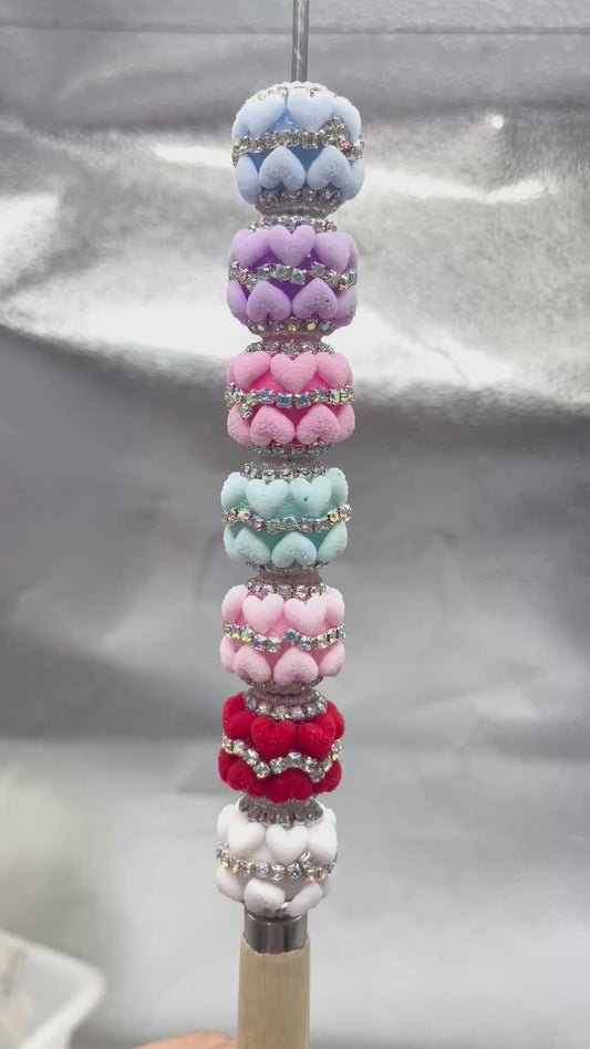beaded beadable fancy fuzzy heart with silver rhinestone chain Clay heart Beads Sandblasted heart shape Chain Pearl gasket 19mm Random Mix