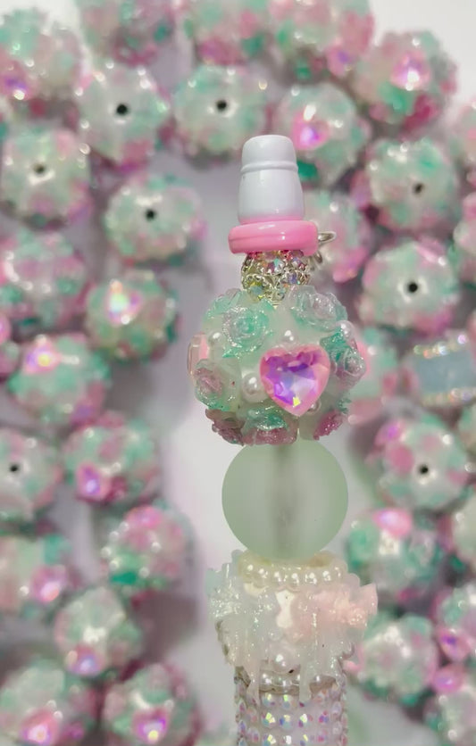Clay flower beads Pearl beads Heart Rose flower ombre glitter glitter beads