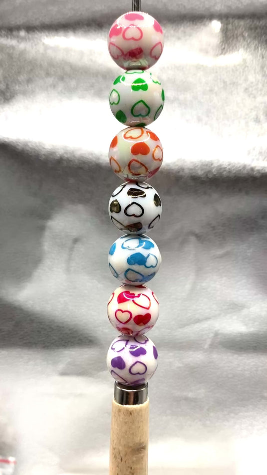 Acrylic heart beads Heart print Multicolored heart 16mm