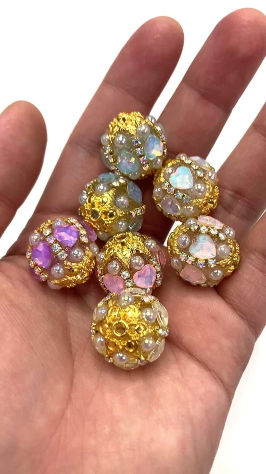Fancy Beads Golden base Golden Chain Mocha-colored heart Bubble Pearl Acrylic beads Random Mix