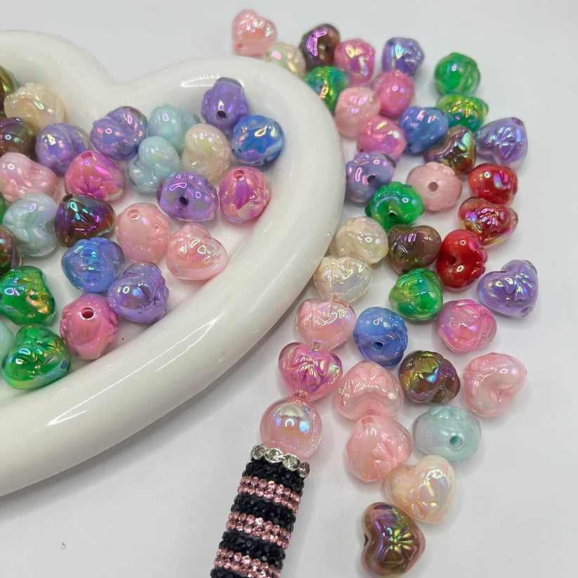 acrylic bead matt color heart with bow matt an uv color heart bow bead 17mm